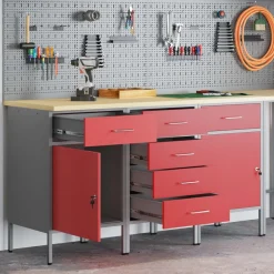 Accessoires De Quincaillerie-vidaXL Placard de travail 3 pcs et Gris 150 x 55 x 85 cm Rouge