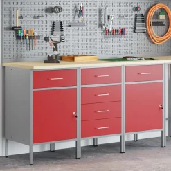 Accessoires De Quincaillerie-vidaXL Placard de travail 3 pcs et Gris 150 x 55 x 85 cm Rouge