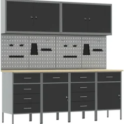 Accessoires De Quincaillerie-vidaXL Placard de travail 10 pcs Bois d'ingénierie et acier Noir