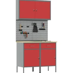 Accessoires De Quincaillerie-vidaXL Placard de travail 5 pcs Bois d'ingénierie et acier Rouge