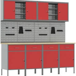 Accessoires De Quincaillerie-vidaXL Placard de travail 10 pcs Bois d'ingénierie et acier Rouge