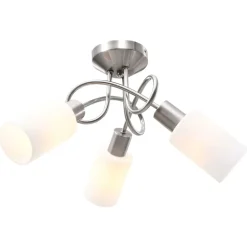 vidaXL Plafonnier avec abat-jour en verre 3 ampoules E14 Blanc Cône