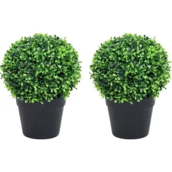 Décorations-vidaXL Plantes de buis artificiel 2 pcs avec pots Boule Vert 37 cm