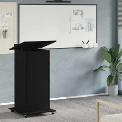 Meubles De Bureau-vidaXL Podium avec roue Chêne noir 55 x 55 x 107 cm Bois d'ingénierie Ch&ecirc;ne noir