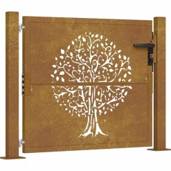 vidaXL Portail de jardin 100x75 cm en acier Corten motif arbre