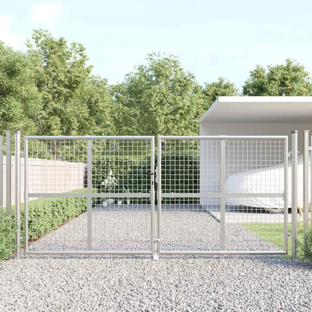 Clôtures & Barrières-vidaXL Portail de jardin grillagé é 300 x 125 cm en acier galvanisé Argent