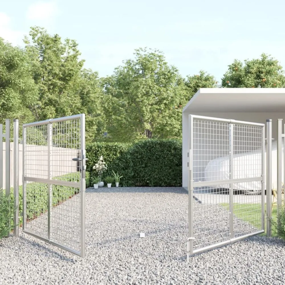 Clôtures & Barrières-vidaXL Portail de jardin grillagé é 300 x 125 cm en acier galvanisé Argent
