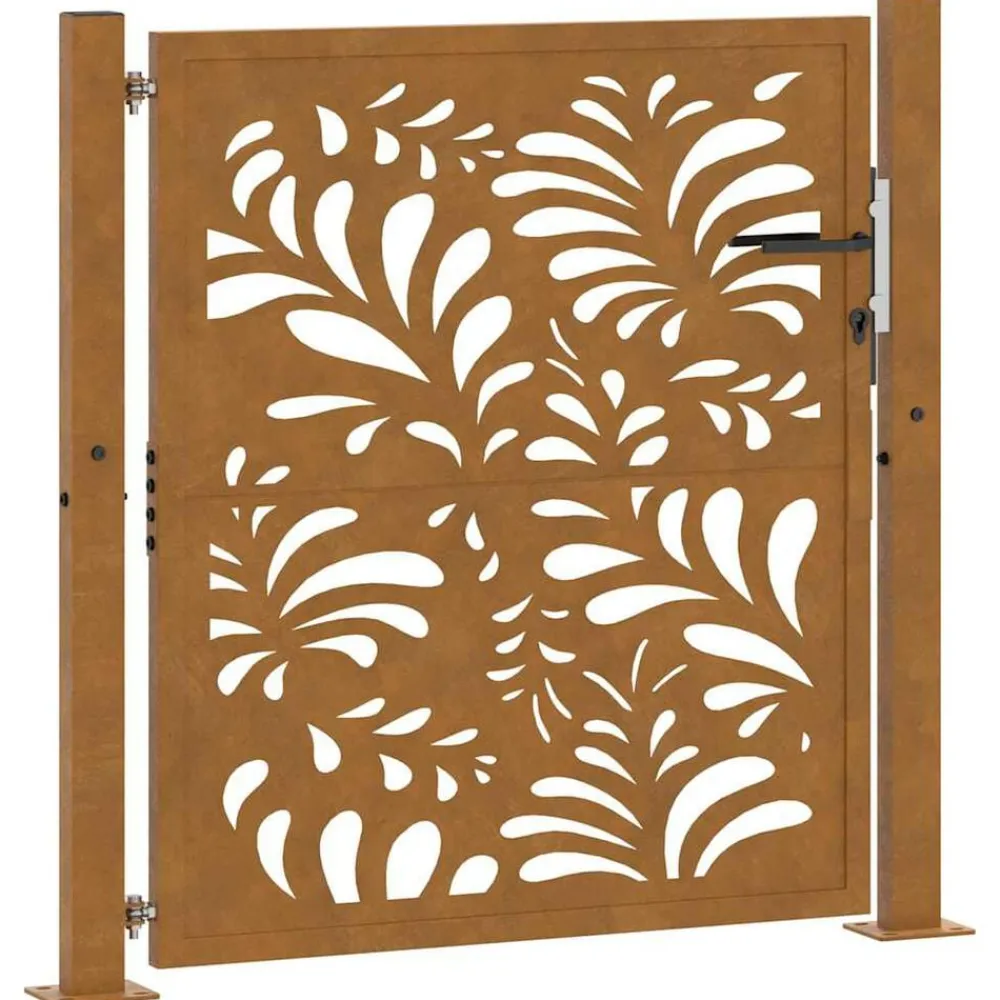 Clôtures & Barrières-vidaXL Portail de jardin 100x100 cm en acier patiné motif vagues Acier résistant aux intempéries/Marron