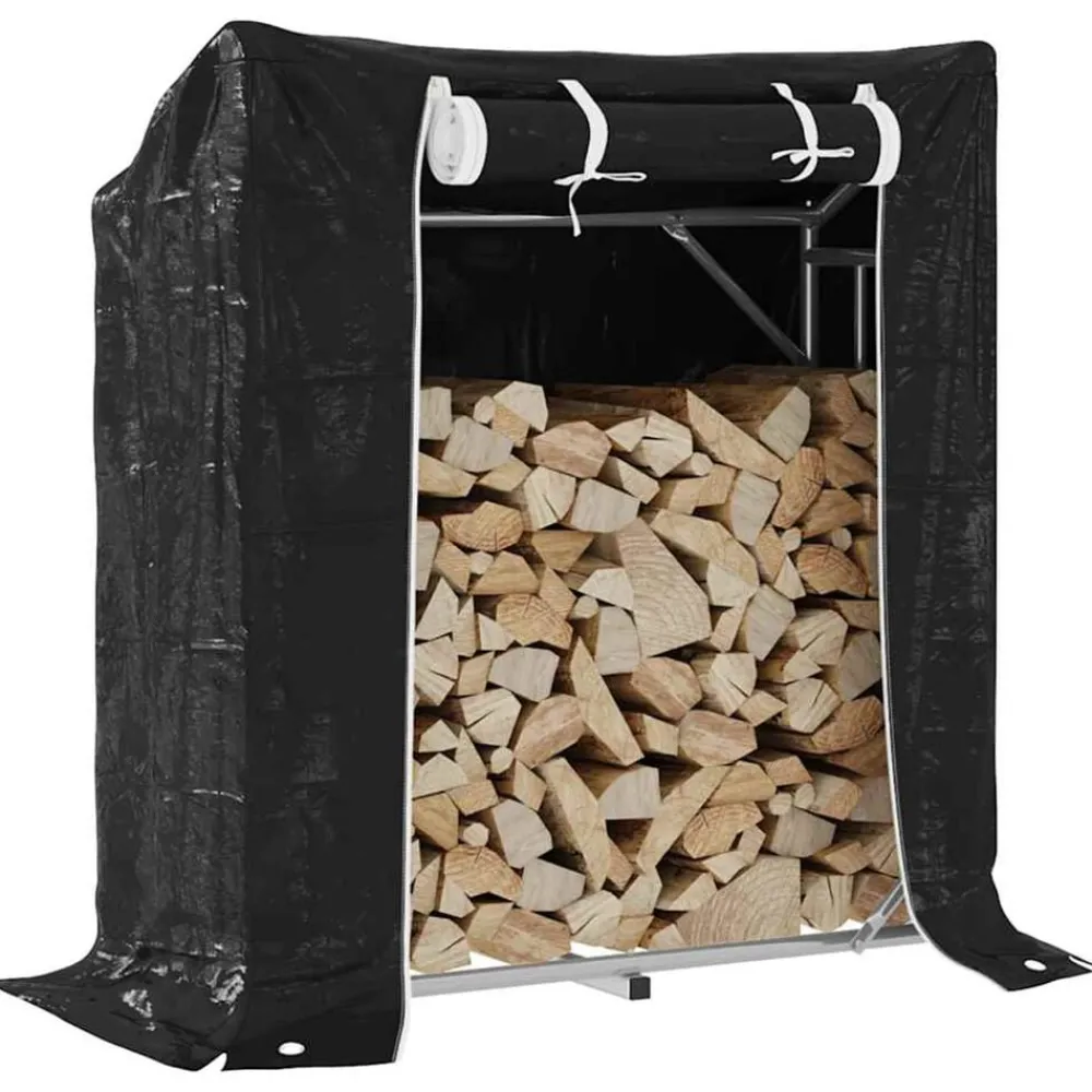 Accessoires Pour Cheminées & Poêles À Bois-vidaXL Portant de bois de chauffage et housse de pluie acier galvanisé