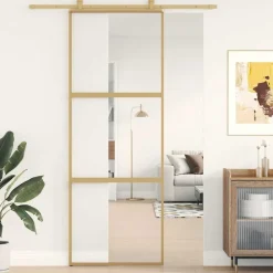 Matériaux De Construction-vidaXL Porte coulissante 76x205 cm verre ESG clair et aluminium Doré