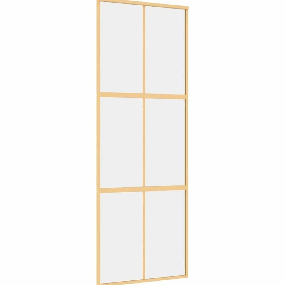 Matériaux De Construction-vidaXL Porte coulissante 76x205 cm verre ESG clair et aluminium Doré