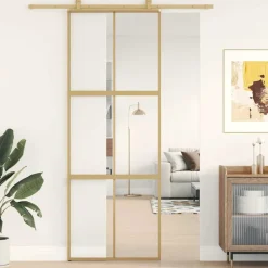 Matériaux De Construction-vidaXL Porte coulissante 76x205 cm verre ESG clair et aluminium Doré