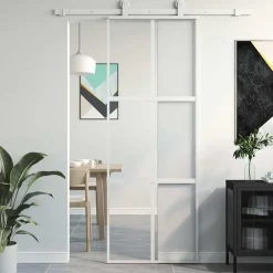 Matériaux De Construction-vidaXL Porte coulissante blanc 76x205 cm verre trempé aluminium Blanc et transparent