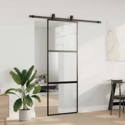 Matériaux De Construction-vidaXL Porte coulissante kit quincaillerie noir 76x205 cm verre trempé black, matt and transparent