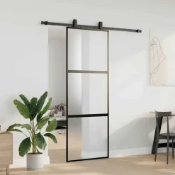 vidaXL Porte coulissante kit quincaillerie noir 76x205 cm verre trempé