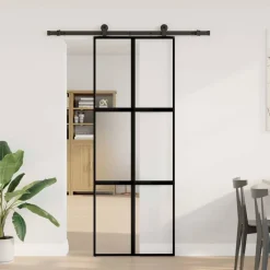 Matériaux De Construction-vidaXL Porte coulissante kit de quincaillerie trempé verre aluminium