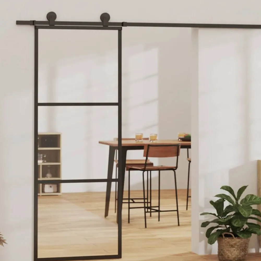 vidaXL Porte coulissante 3 panneaux Verre ESG et aluminium 76x205 cm Noir