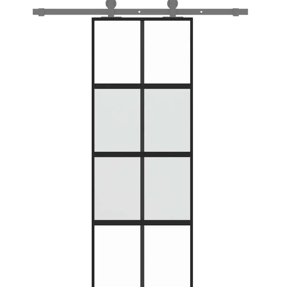 Matériaux De Construction-vidaXL Porte coulissante 76x205 cm verre trempé aluminium Noir