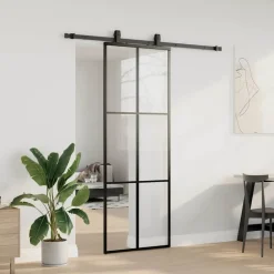 Matériaux De Construction-vidaXL Porte coulissante kit de quincaillerie noir 76x205 cm verre ESG