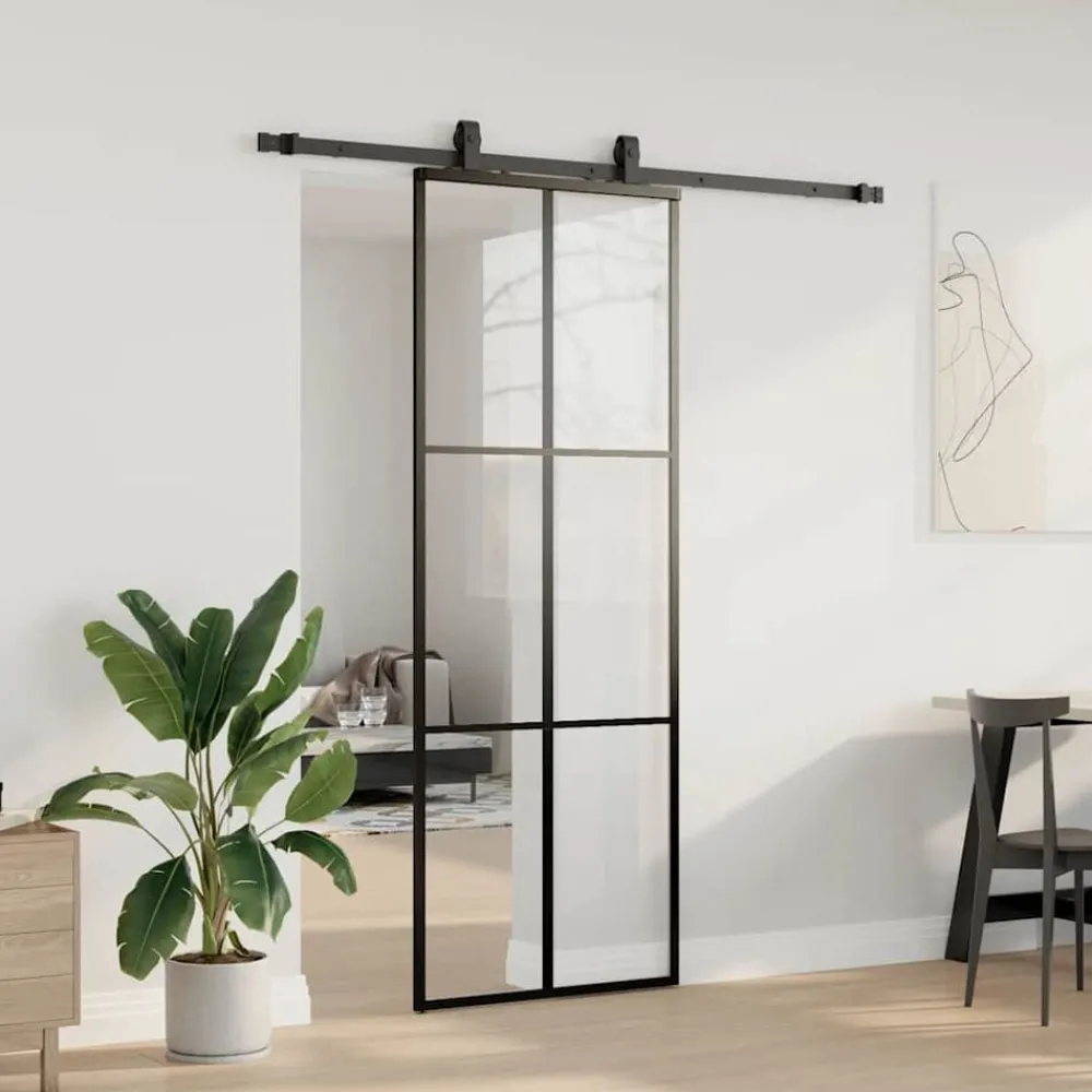 Matériaux De Construction-vidaXL Porte coulissante kit de quincaillerie noir 76x205 cm verre ESG