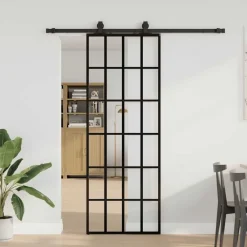 Matériaux De Construction-vidaXL Porte coulissante kit de quincaillerie noir 76x205 cm verre ESG