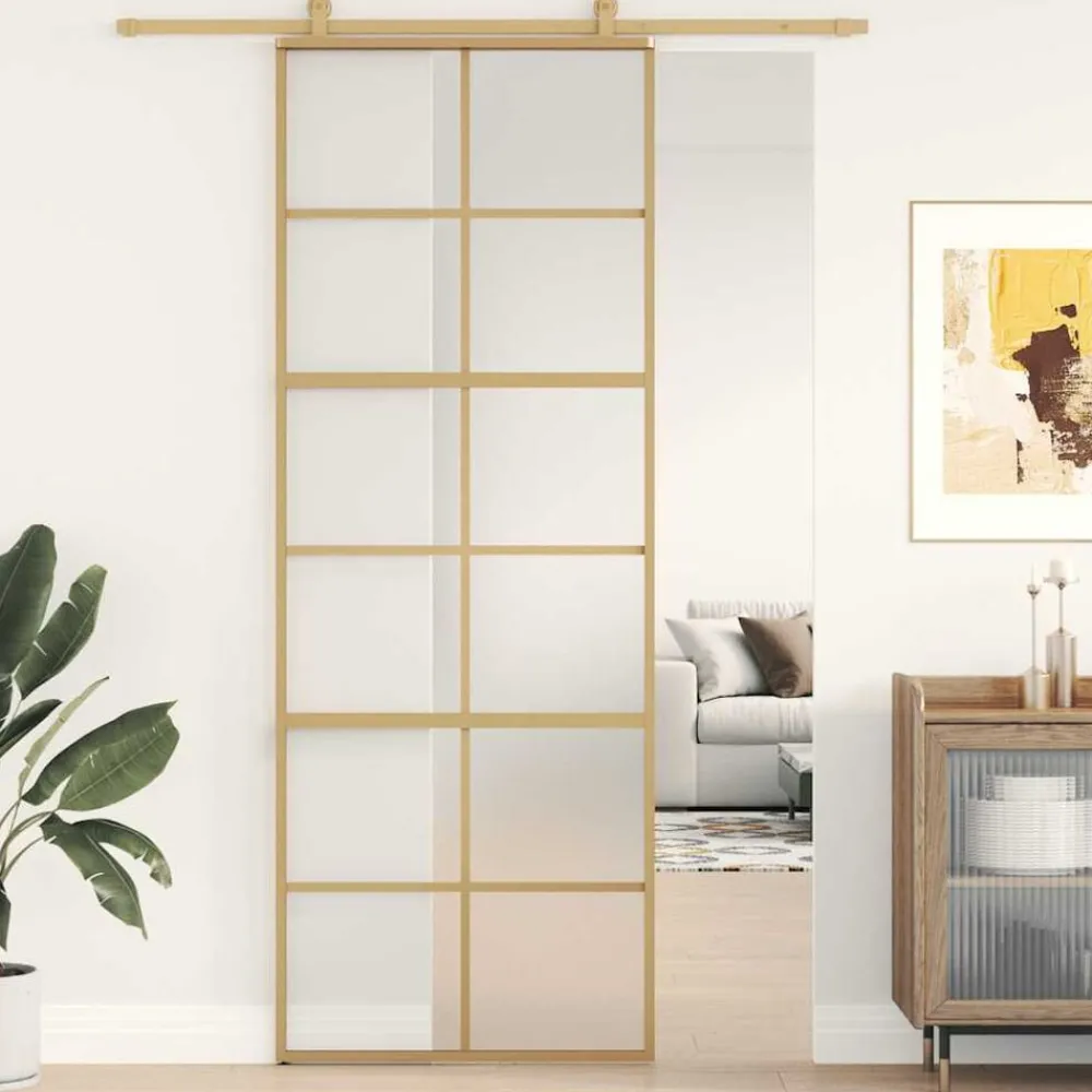 Matériaux De Construction-vidaXL Porte coulissante doré 76x205 cm verre ESG dépoli et aluminium Doré et mat