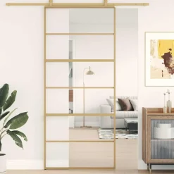 Matériaux De Construction-vidaXL Porte coulissante 90x205 cm verre ESG clair et aluminium Doré