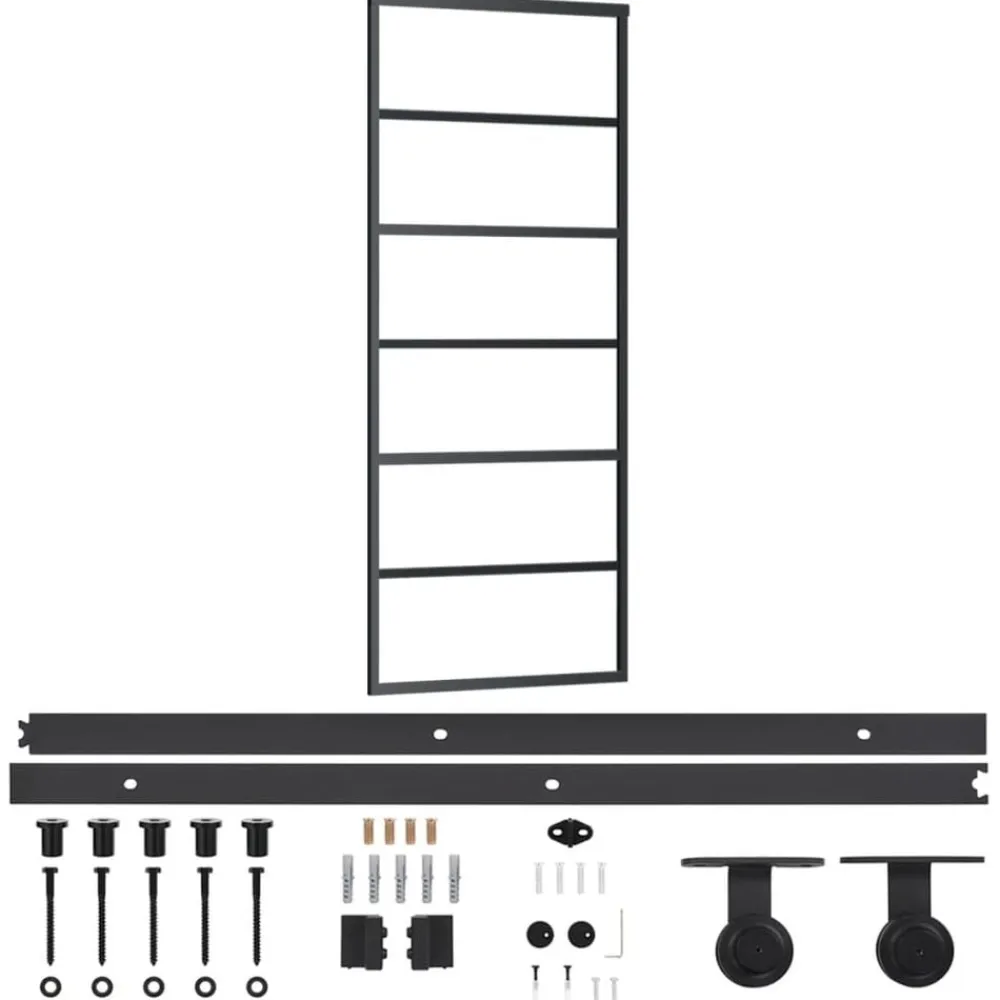 Matériaux De Construction-vidaXL Porte coulissante et quincaillerie Verre ESG/Aluminium 76x205cm