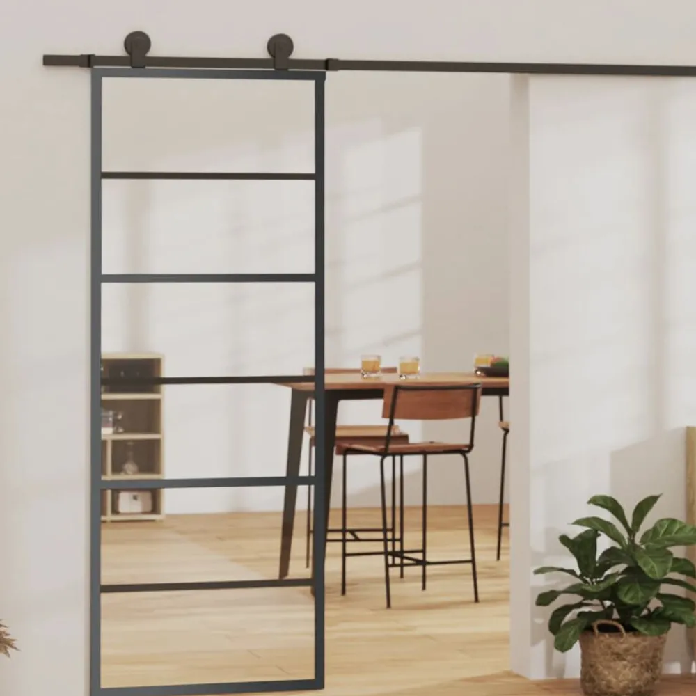 Matériaux De Construction-vidaXL Porte coulissante et quincaillerie Verre ESG/Aluminium 76x205cm