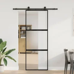 Matériaux De Construction-vidaXL Porte coulissante kit de quincaillerie trempé verre aluminium