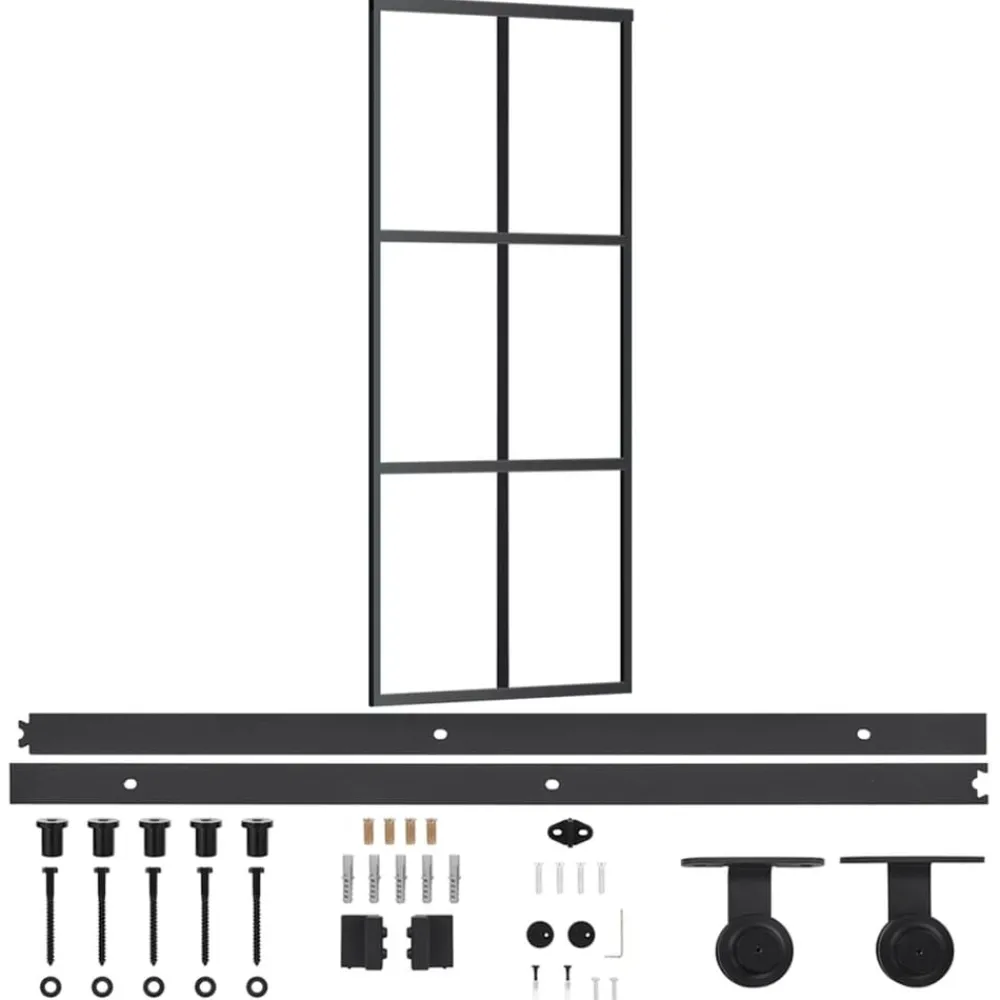 Matériaux De Construction-vidaXL Porte coulissante et quincaillerie Verre ESG/Aluminium 76x205cm