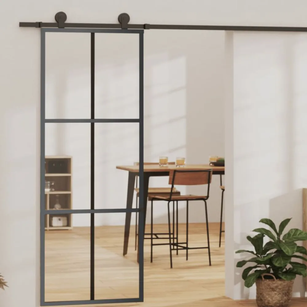 Matériaux De Construction-vidaXL Porte coulissante et quincaillerie Verre ESG/Aluminium 76x205cm