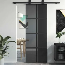 Matériaux De Construction-vidaXL Porte coulissante 76x205 cm verre trempé aluminium Noir