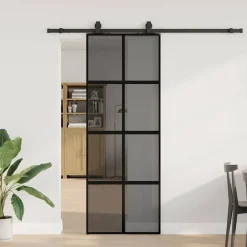 Matériaux De Construction-vidaXL Porte coulissante kit quincaillerie noir 76x205 cm verre trempé Noir et mat