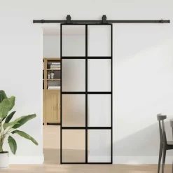vidaXL Porte coulissante kit quincaillerie noir 76x205 cm verre trempé