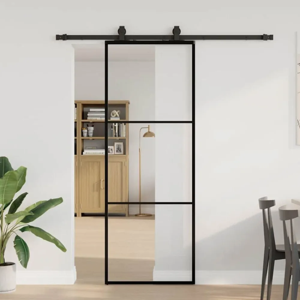 Matériaux De Construction-vidaXL Porte coulissante kit de quincaillerie noir 76x205 cm verre ESG