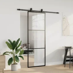 Matériaux De Construction-vidaXL Porte coulissante kit de quincaillerie noir 76x205 cm verre ESG
