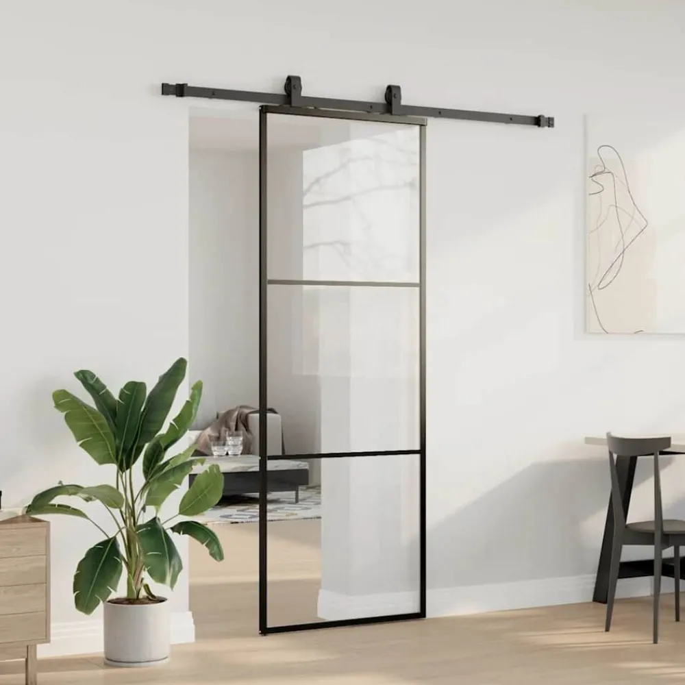 Matériaux De Construction-vidaXL Porte coulissante kit de quincaillerie noir 76x205 cm verre ESG