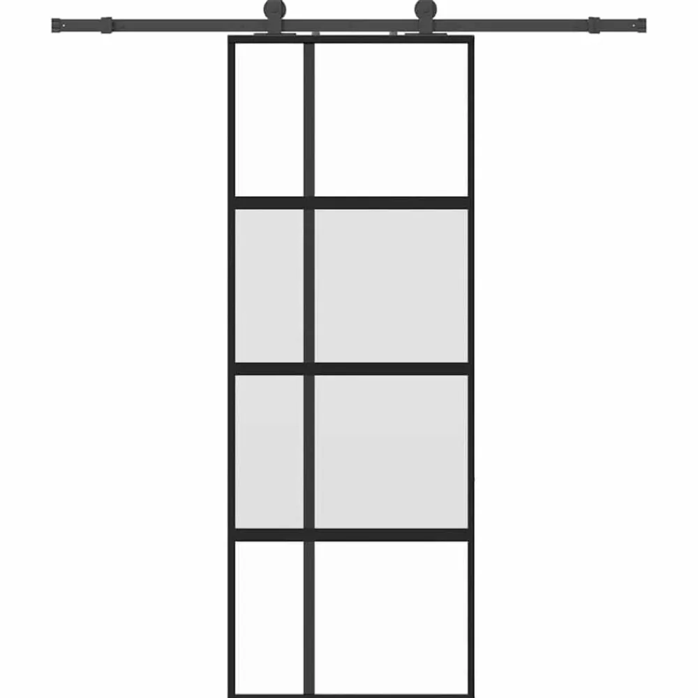 Matériaux De Construction-vidaXL Porte coulissante kit quincaillerie noir 76x205 cm verre trempé