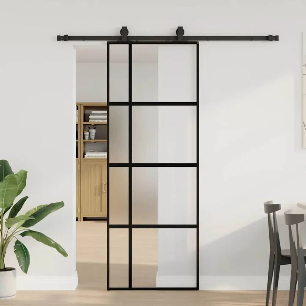Matériaux De Construction-vidaXL Porte coulissante kit quincaillerie noir 76x205 cm verre trempé