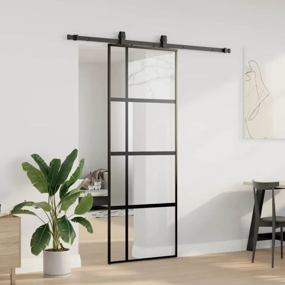 Matériaux De Construction-vidaXL Porte coulissante kit quincaillerie noir 76x205 cm verre trempé