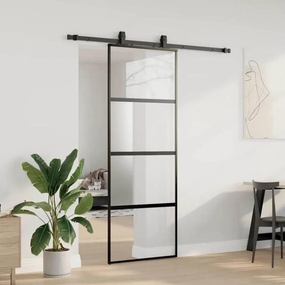 vidaXL Porte coulissante kit quincaillerie noir 76x205 cm verre trempé