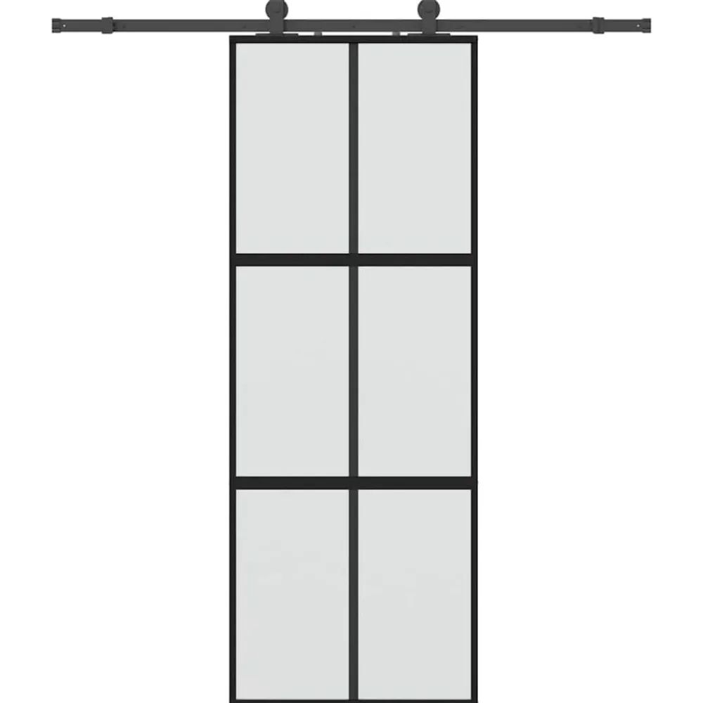 Matériaux De Construction-vidaXL Porte coulissante kit quincaillerie noir 76x205 cm verre trempé Noir et mat