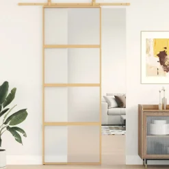 Matériaux De Construction-vidaXL Porte coulissante 76x205 cm verre ESG dépoli et aluminium Doré