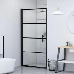 Plomberie-vidaXL Porte de douche 81x195 cm Verre trempé demi-dépoli Noir