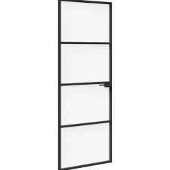Matériaux De Construction-vidaXL Porte de maison 76 x 201,5 x 3,5 cm Aluminium et Verre Trempé Noir et strié