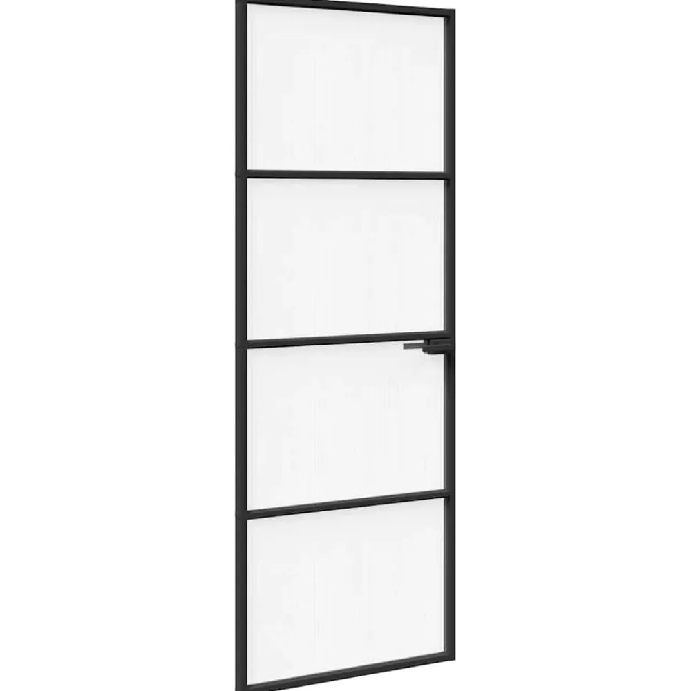 Matériaux De Construction-vidaXL Porte de maison 76 x 201,5 x 3,5 cm Aluminium et Verre Trempé Noir et strié