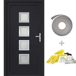 Matériaux De Construction-vidaXL Porte d'entrée anthracite 88x200 cm PVC extérieur anthracite / intérieur blanc