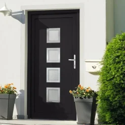 Matériaux De Construction-vidaXL Porte d'entrée anthracite 88x200 cm PVC extérieur anthracite / intérieur blanc