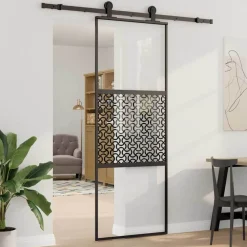 Matériaux De Construction-vidaXL Porte en verre Fretwork Noir 90 x 2 x 205 cm Aluminium